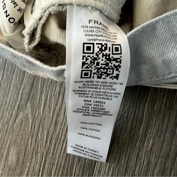 FRAME High Waist Baggy Jeans In Tropical Chambray Abstract Size 27 - Picture 4 of 9